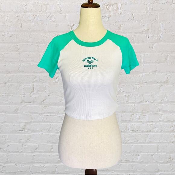 Full Tilt Cropped Baby Tee Beverly Hills Tennis Club Women’s S 90s Tenniscore - Picture 4 of 11